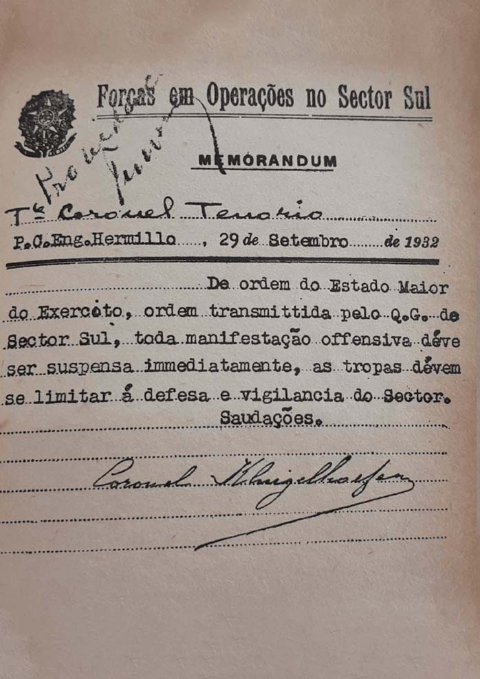 Documento Oficial das Forças em Operações no Setor Sul de 1932